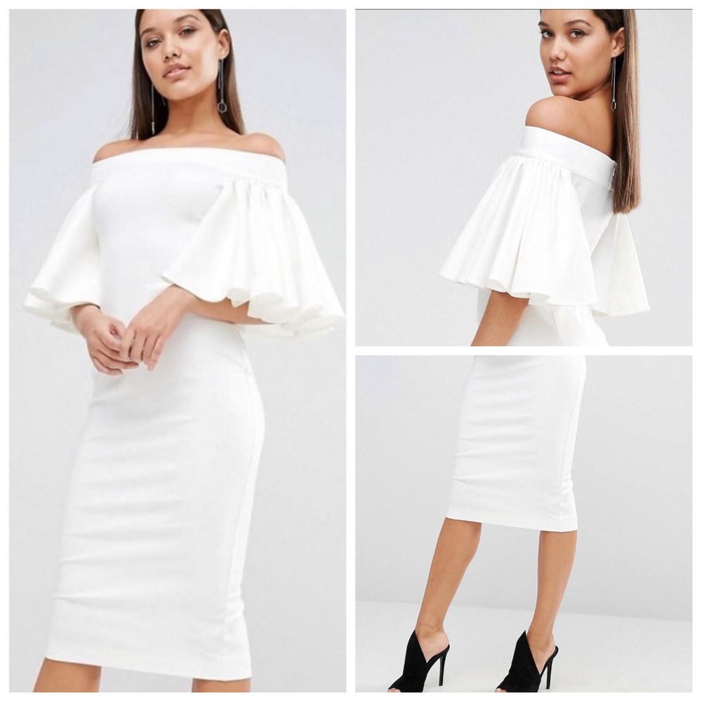 AQ/AQ Rising Bardot Frill Sleeve Midi Dress